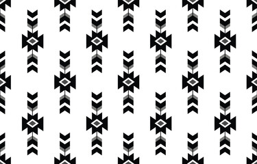 Ethnic tribal Aztec black and white background. Seamless tribal arrow pattern, folk embroidery, tradition geometric Aztec ornament.  Native and Navaho design for fabric, textile, print, rug, paper