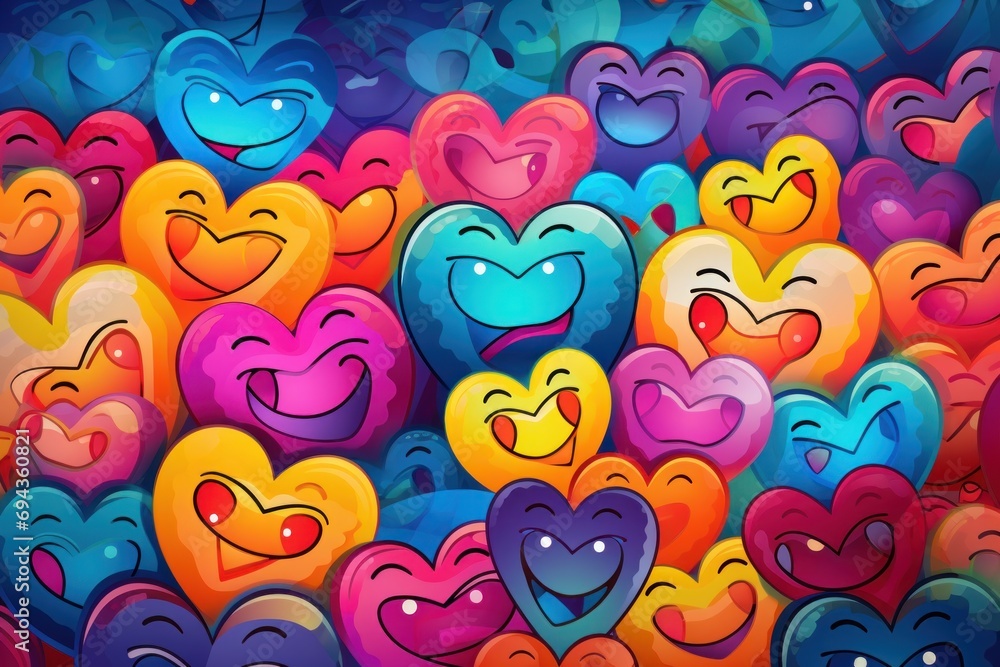 Poster a bunch of hearts that are in the shape of a bunch of hearts with different colors and shapes on the