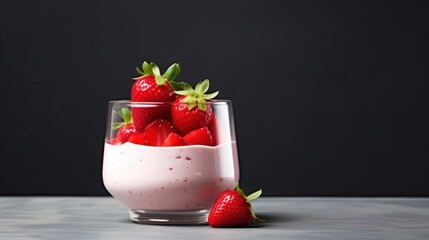 Tempting Image of Fresh Strawberry Yogurt in a Glass, a Burst of Refreshing Flavor Captured in Every Delicious Bite.