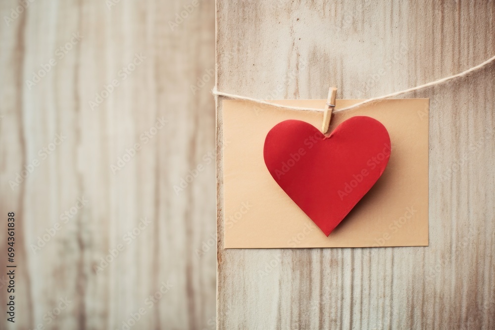 Poster a red heart hanging on a string with a piece of paper attached to a string with a string attached to