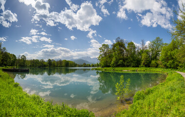 View of the lake in the city park of Vladikavkaz