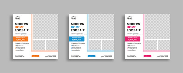 Real estate social media post square web banner template