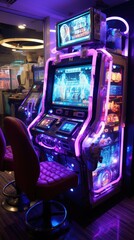 Slot machine in a casino, slot machine hall, lottery bets of victory and defeat, money chips excitement and risk