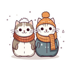 Obraz premium winter two cute cat couple