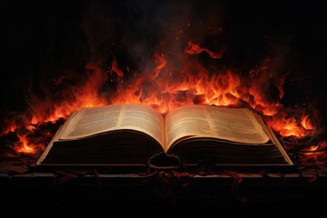 The Bible, the book of the god of Christianity about the covenants of Jesus Christ, with a flame of...