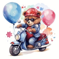 cute cute bear with balloon Watercolor Illustration