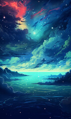Anime night sky with stars and clouds
