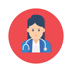 Female avatar having stethoscope denoting concept flat icon of lady doctor