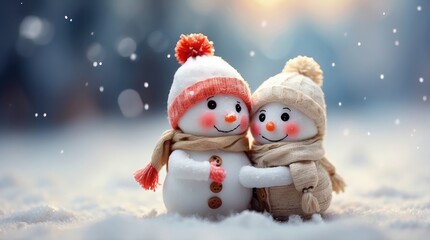 Two snowman love, snowman couple,  christmas, winter