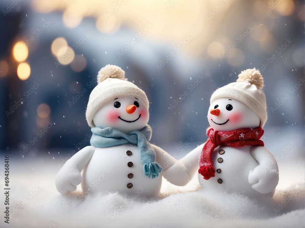 Wall mural Two snowman love, snowman couple,  christmas, winter