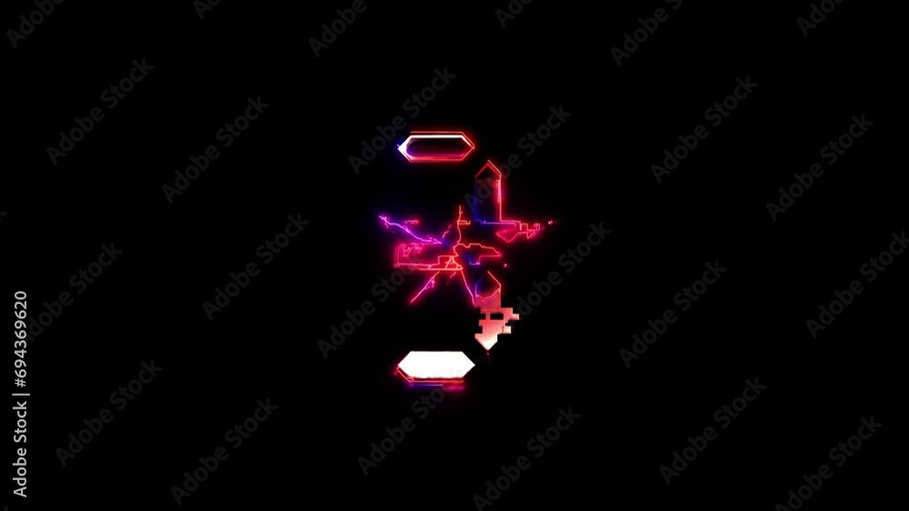 Poster numbe three glow pink neon abstract lightning glitch text animation on black abstract background