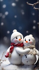 Two snowman love, snowman couple,  christmas, winter