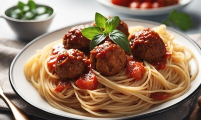 Delicious Plate of Spaghetti with Meatballs Isolated on a White Background, Generative AI