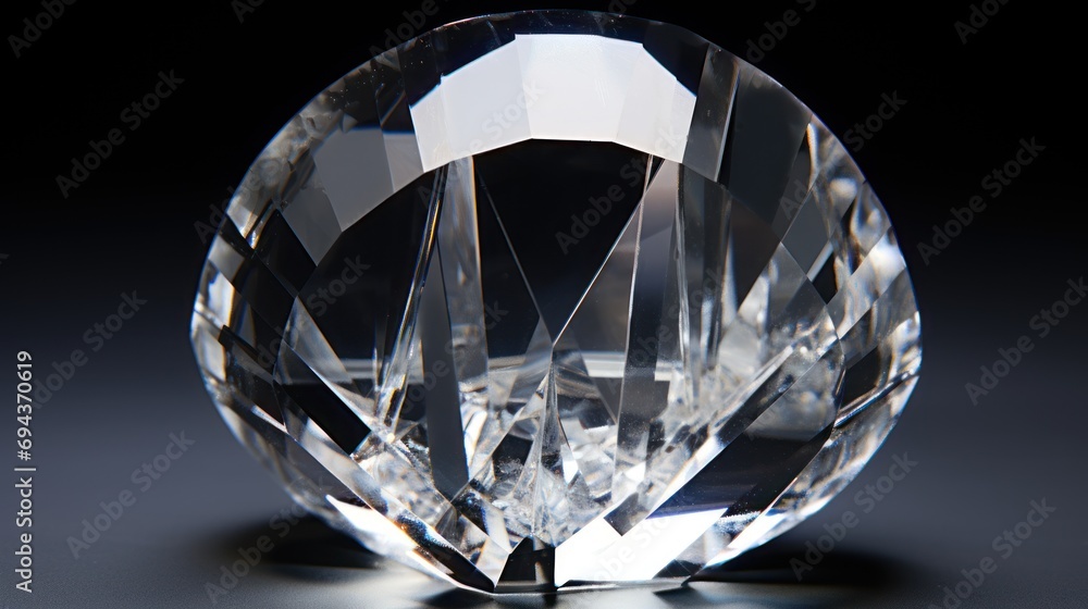 Poster a close up view of a diamond on a black background with a reflection of the diamond in the middle of
