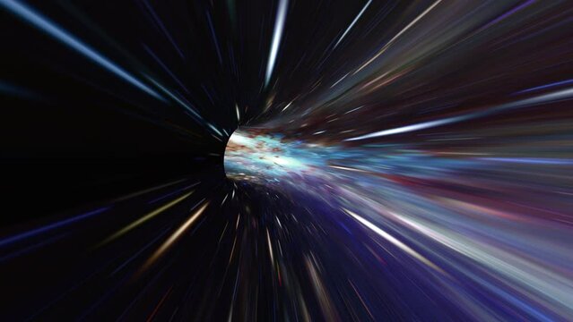 Abstract loop colorful hyperspace flight universe galaxy warp tunnel animation background. 4K 3D Art infinite loop Science Fiction sci fi hyperspace vortex tunnel. 
