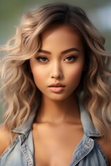 Naklejka premium Portrait of a Beautiful Woman in a Denim Jacket