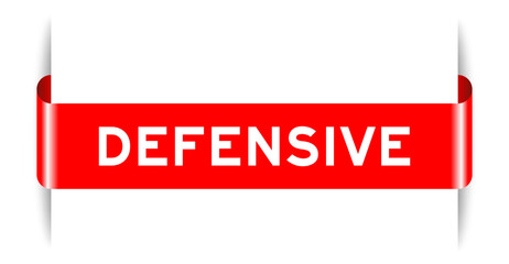 Red color inserted label banner with word defensive on white background