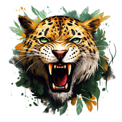 Image of angry cheetah head on transparent background, Mammals, Wildlife Animals. Illustration, Generative AI.