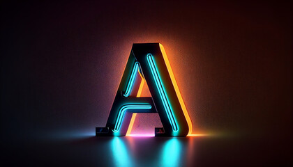 3d letter a with lights, Alphabet neon letters single with clean and minimalist background, Ai generated image - Powered by Adobe