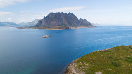 Seascape landscape of  Lofoten islands of Norway, vacation travel concept