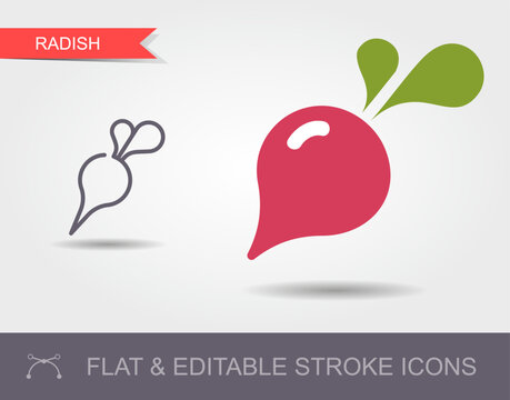 Radish. Line icon with editable stroke with shadow and flat icon