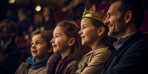 Fotobehang kids Audience members watching a performance in a theater with girl wearing a crown. © พงศ์พล วันดี