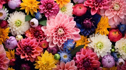 A captivating snapshot of vibrant flowers in full bloom, forming an eye-catching floral background .
