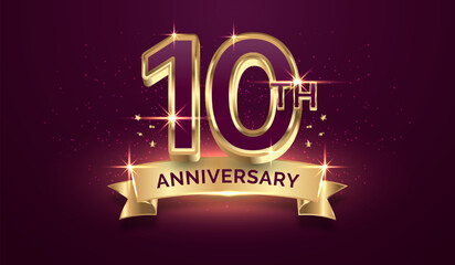 Premium golden anniversary, 10 years anniversary celebration illustration background