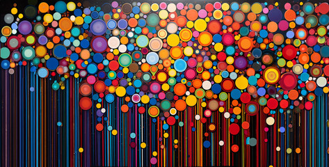 abstract colorful background, abstract painting with 35 different colored circles