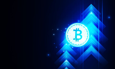 Financial chart with moving up arrow graph bitcoin cryptocurrency technology in stock market on blue color background concept innovation background, vector design