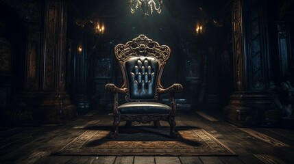 A chair in an old mansion is always warm, as if someone just got up from it. Explore the legend surrounding this chair and the unseen entity that claims it. - obrazy, fototapety, plakaty