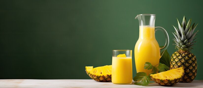 Mango and pineapple smoothie served with jug and glasses.