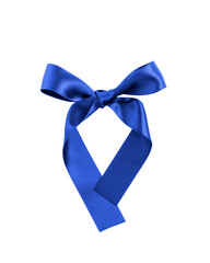 Satin ribbon bow blue color isolated on white background
