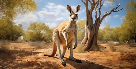 Fototapeten kangaroo in the wild, kangaroo in sun light full body,  © Yasir