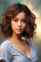 Naklejka premium Portrait of a Beautiful Woman in Retro Jeans