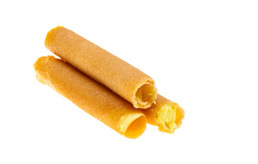 waffle rolls with lemon cream isolated
