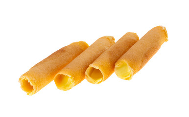 waffle rolls with lemon cream isolated
