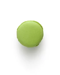 Fototapeten Green french macaron top view isolated on white with shadow © GCapture