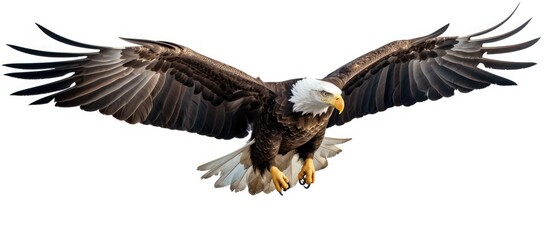 Flying adult bald eagle - obrazy, fototapety, plakaty