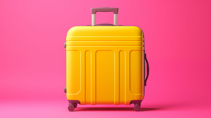 Yellow suitcase on Pink background