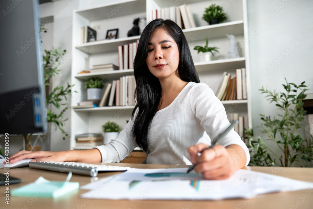 Poster Accountant Or Auditor working With computer in office