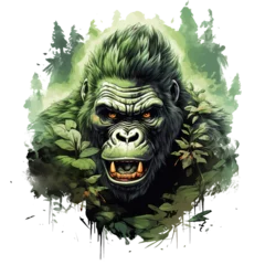 Gartenposter Image of angry gorilla head and there is a forest as the scene on transparent background, Mammals, Wildlife Animals. Illustration, Generative AI. © yod67