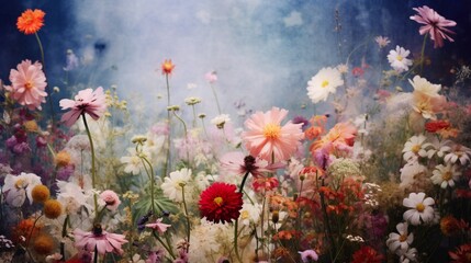 Fototapeta na wymiar A dreamy arrangement of wildflowers creating a beautiful floral background.