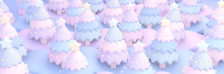 3d rendered cartoon pastel Christmas forest.