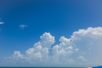 A beautiful view of the sky with white clouds over the Atlantic Ocean in Miami Beach. USA.
