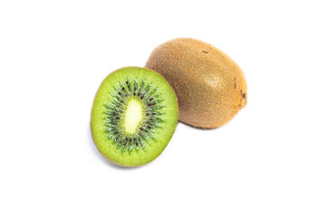 kiwi fruit  isolated over white background. Whole and sliced kiwi. 
