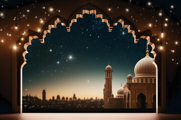 Naklejka premium ramadan Kareem, Ramadan crescent moon, Eid Mubarak Islamic festival social media banner and Eid Mubarak Post Template, islam