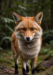 Naklejka premium Close-up of a fox's muzzle against a forest background. Generative AI