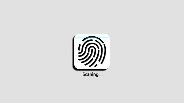 Animated fingerprint scanning icon on digital screen with scanning text biometric security concept.