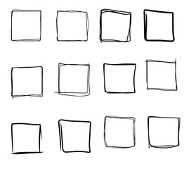 Set of black frames. Square borders. Vector illustration.